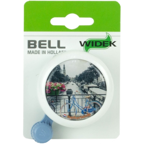 Widek bel met fiets op brug bij gracht op kaart Wit