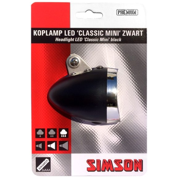 Simson koplamp Classic Mini batterij 4 lux Zwart